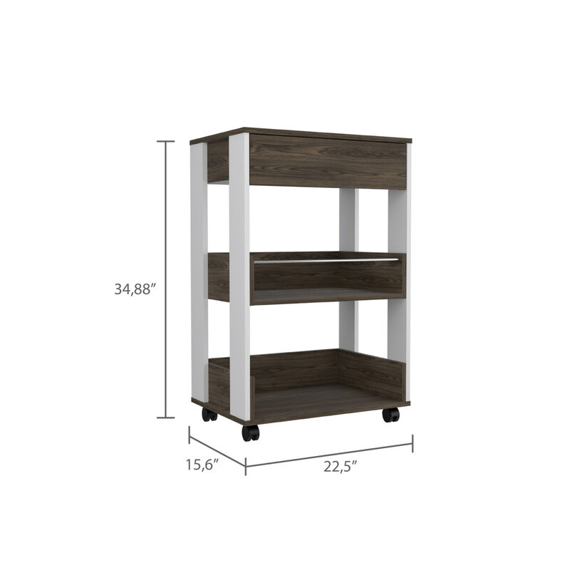 Dering 1-Drawer 2-Shelf Kitchen Cart With Caster White And Dark Walnut