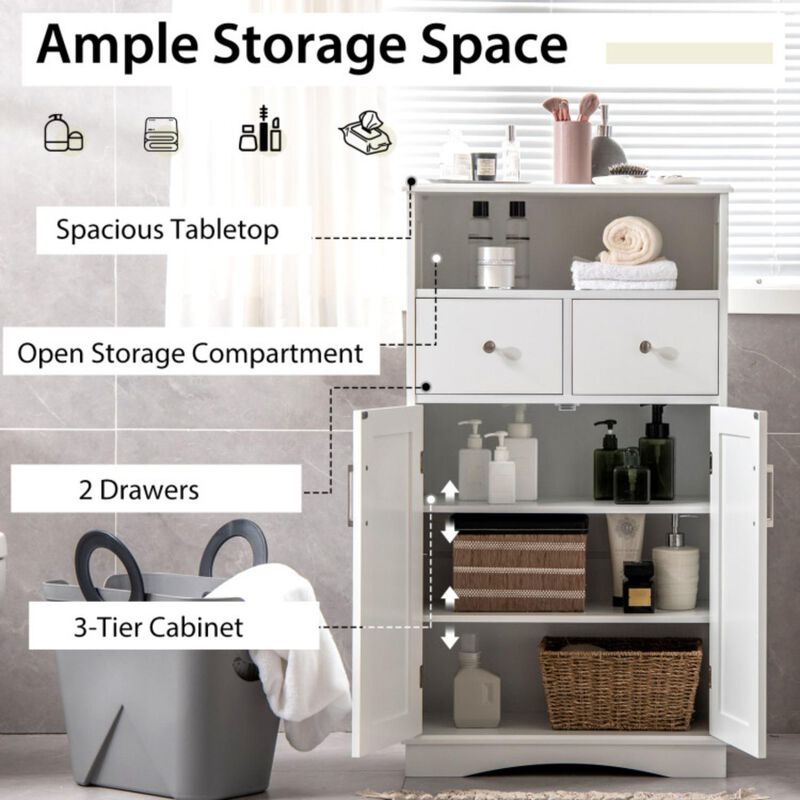 Hivvago 2 Doors Freeestanding Bathroom Floor Cabinet with 2 Drawers and Adjustable Shelves