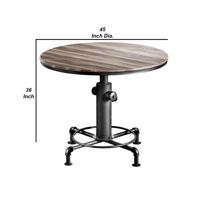 Metal Counter Height Dining Table with Fire Hydrant Inspired Base, Gray-Benzara