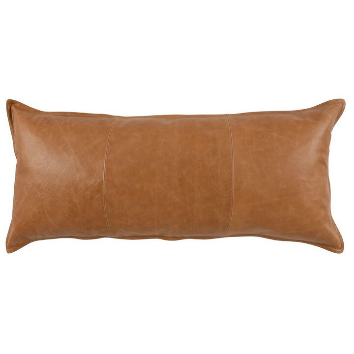 Rectangular Leatherette Throw Pillow with Stitched Details, Large, Brown-Benzara
