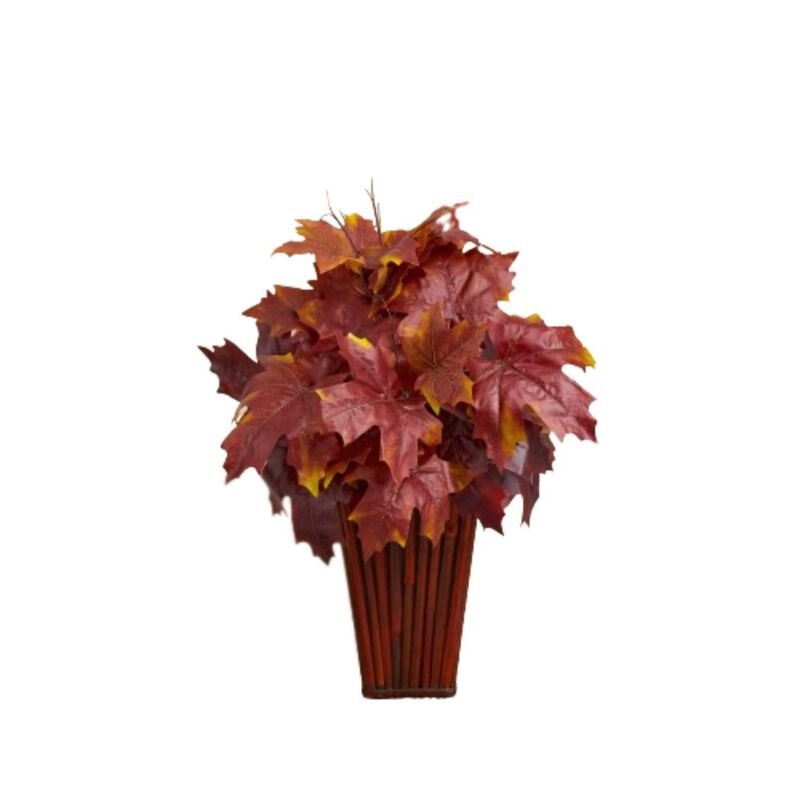 Hivvago 19" Autumn Maple Leaf Artificial Plant in Decorative Planter - Burgundy