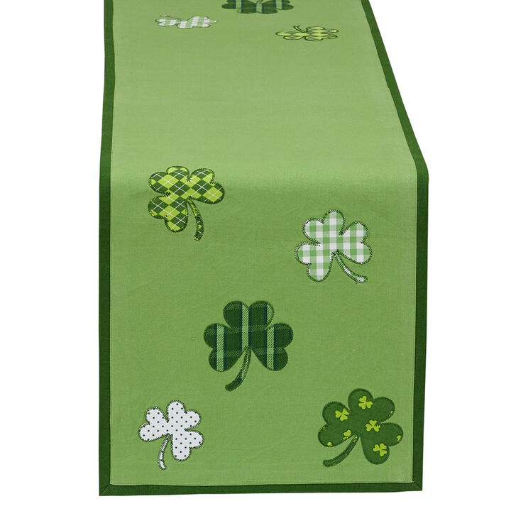 54" Green and White Shamrock Embroidered Rectangular Table Runner