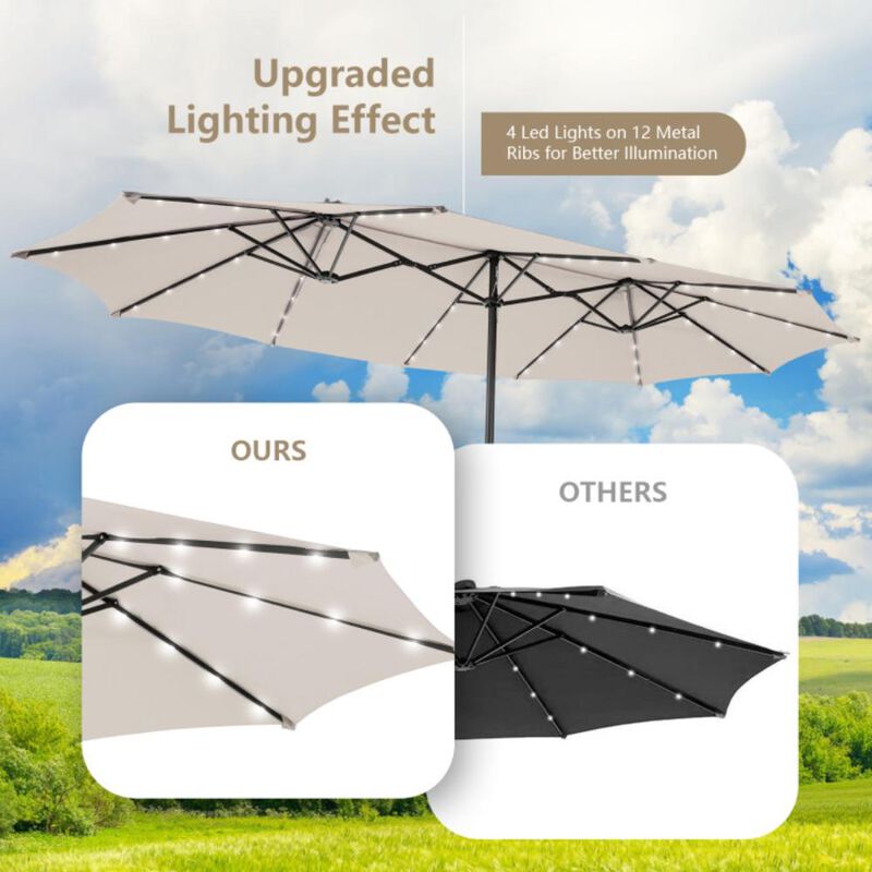 Hivvago 15 Feet Double-Sided Patio Umbrella with 48 LED Lights