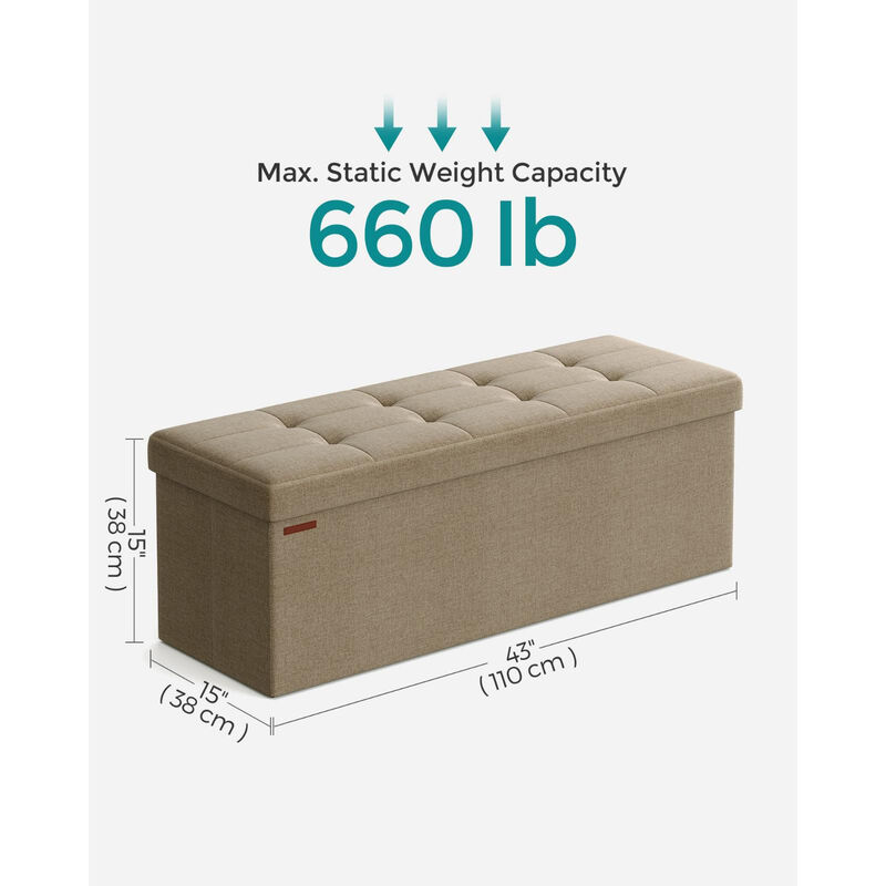 43-Inch Folding Storage Ottoman Bench with Wooden Divider - Storage Chest and Foot Rest Stool