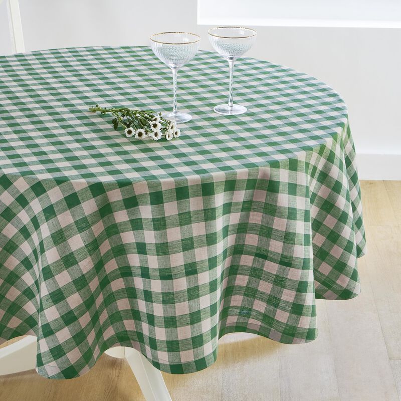 Solino Home 100% Pure Linen Round Tablecloth |Morgan Check