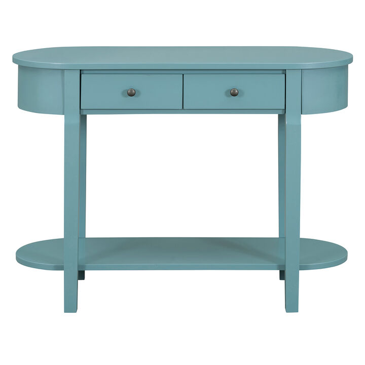 Clihome Elegant Retro Console Table with Curved Design and Smooth Glaze for Entryways, Living Rooms and hallways (Navy)