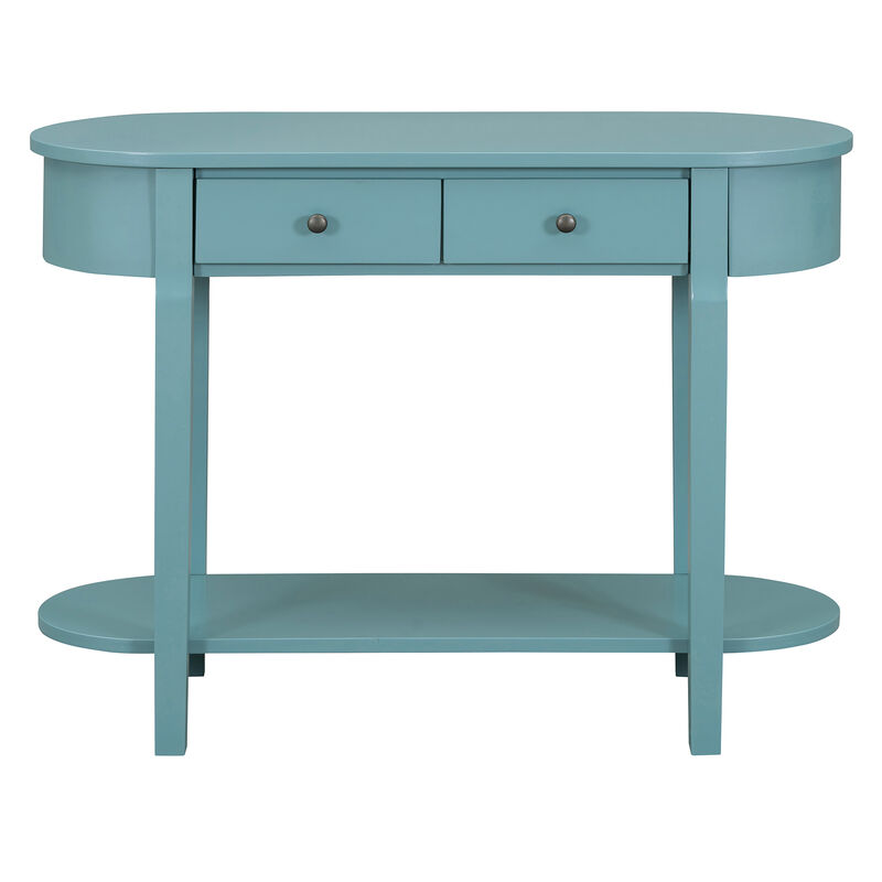 Clihome Elegant Retro Console Table with Curved Design and Smooth Glaze for Entryways, Living Rooms and hallways (Navy)