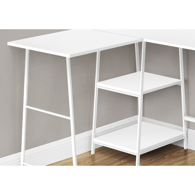 Monarch Specialties I 7596 Computer Desk, Home Office, Corner, Storage Shelves, 48"L, L Shape, Work, Laptop, Metal, Laminate, White, Contemporary, Modern