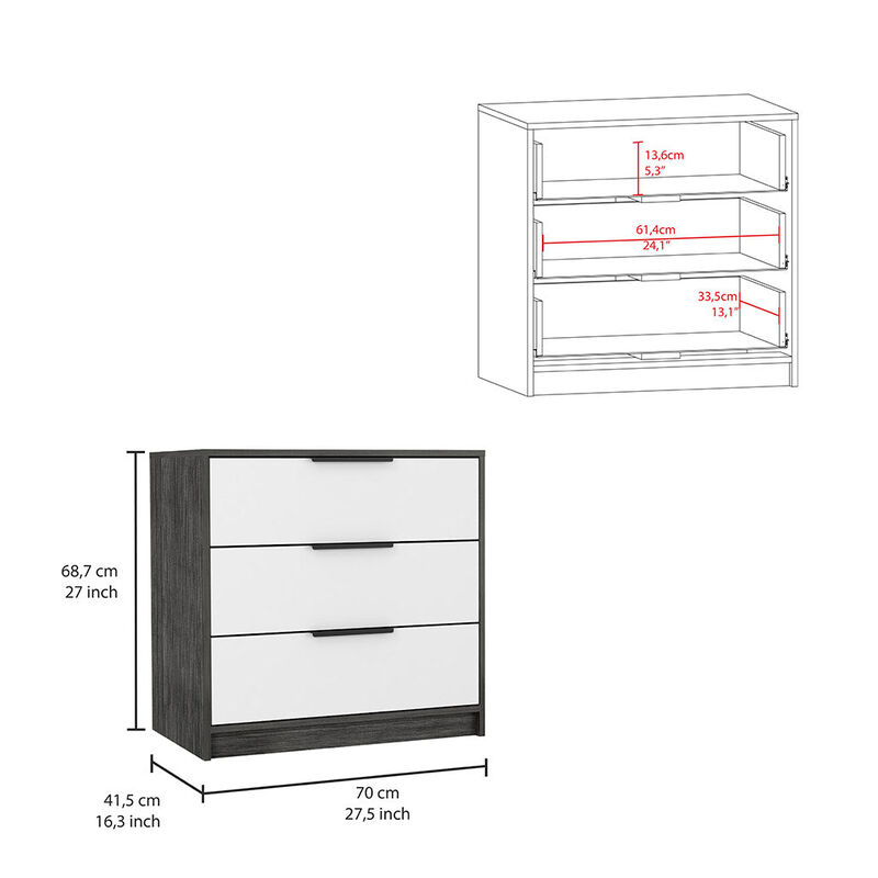 Kaia 3 Drawers Dresser, Superior Top -Smokey Oak / White