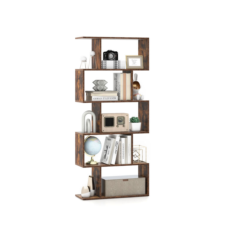 5-Tier Bookshelf with Anti-Toppling Device for Living Room Home Office