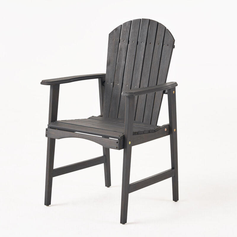 Pima Outdoor Dining Chair Set of 2, Adirondack Dark Gray Acacia Wood - Benzara