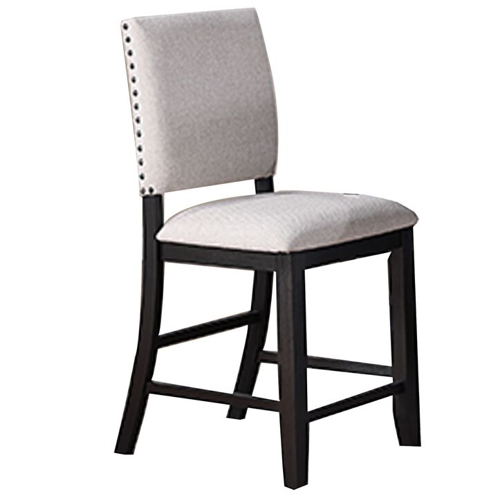 Edward 24 Inch Counter Height Chair Set of 2, Black Wood, White Fabric - Benzara