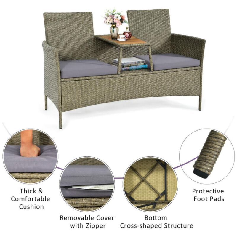 Hivvago 2-Person Patio Rattan Conversation Furniture Set with Coffee Table