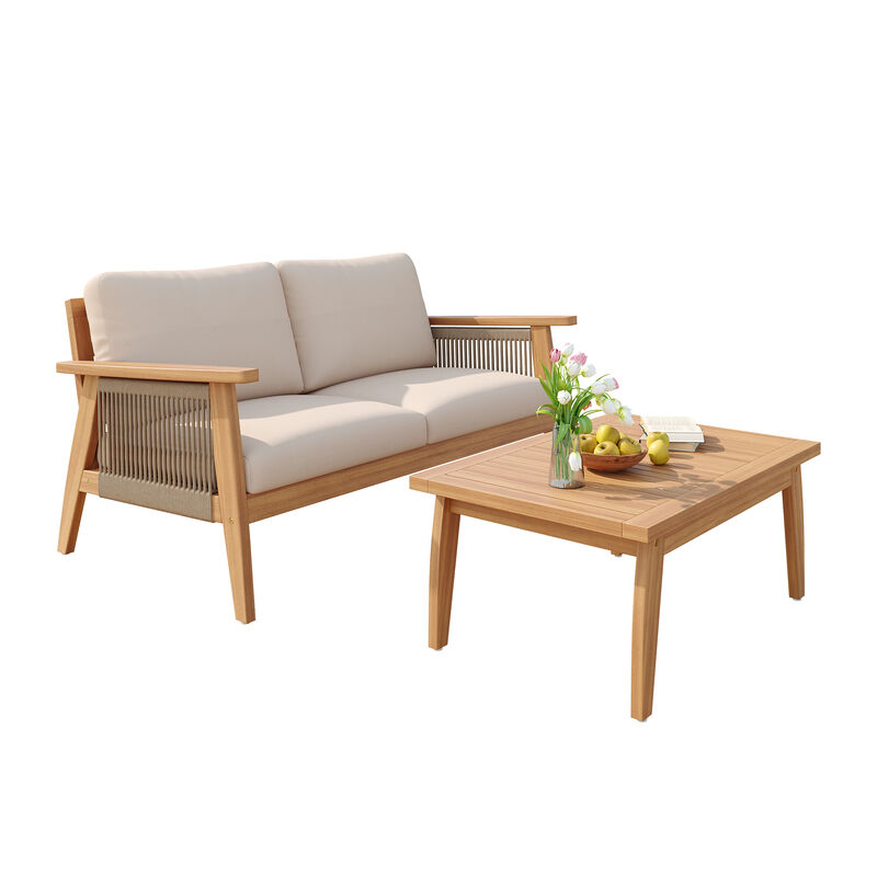 Merax Outdoor 2-piece Acacia Wood Sofa Table Set