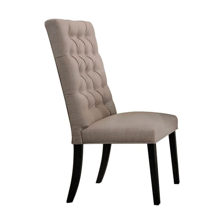 Wooden Dining Side Chair with Button Tufted Back, Set of 2, Tan Brown and Black-Benzara