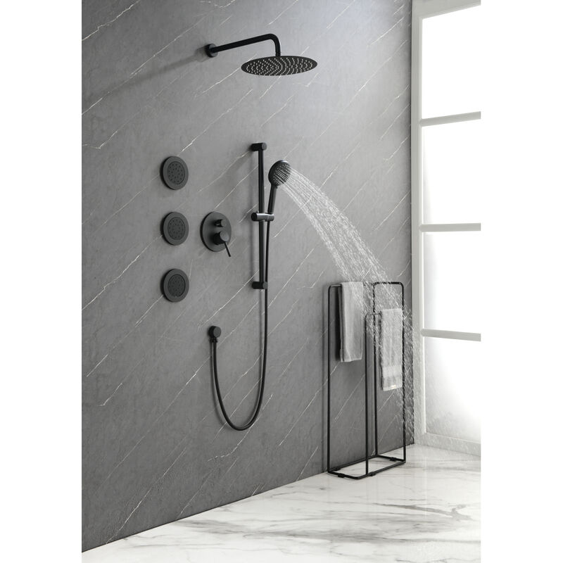 Shower System With Shower Head, Hand Shower, Slide Bar, Body Sprays, Shower Arm, Hose, Valve