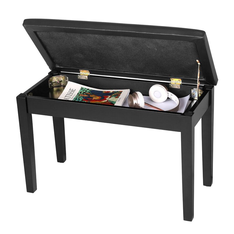 Wooden Duet Piano Bench with Padded Cushion and Music Storage -Black