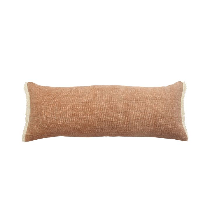 36" Caramel Brown and White Coated Fringed Rectangular Throw Pillow