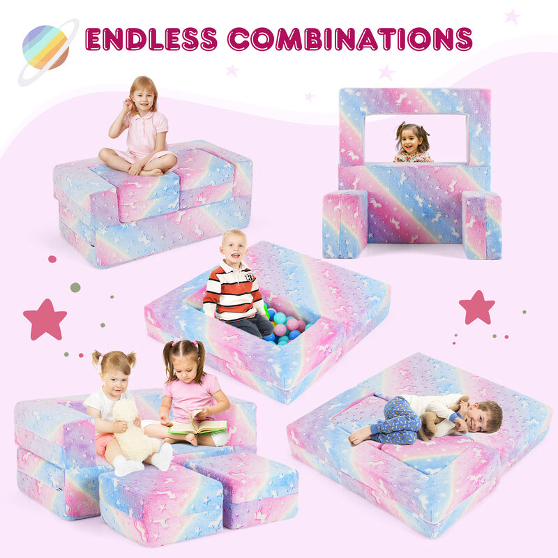 2 Seater Kids Play Couch with Removable and Machine Washable Flannel Cover
