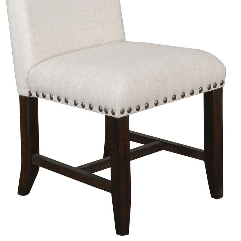 Anva Dining Chair Set of 2, Ivory, Nailhead Trim, Black Mahogany - Benzara