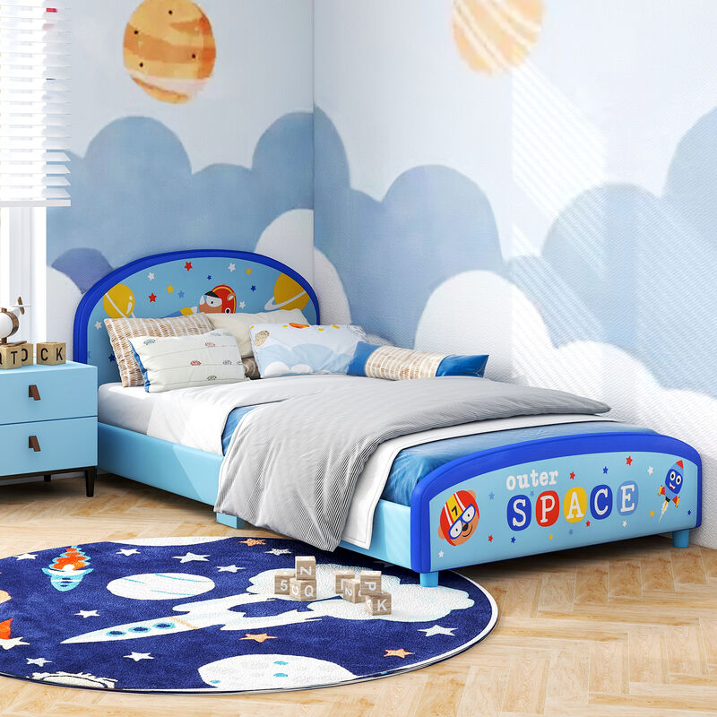 Wood Upholstered Twin Bed Platform with Slat Support