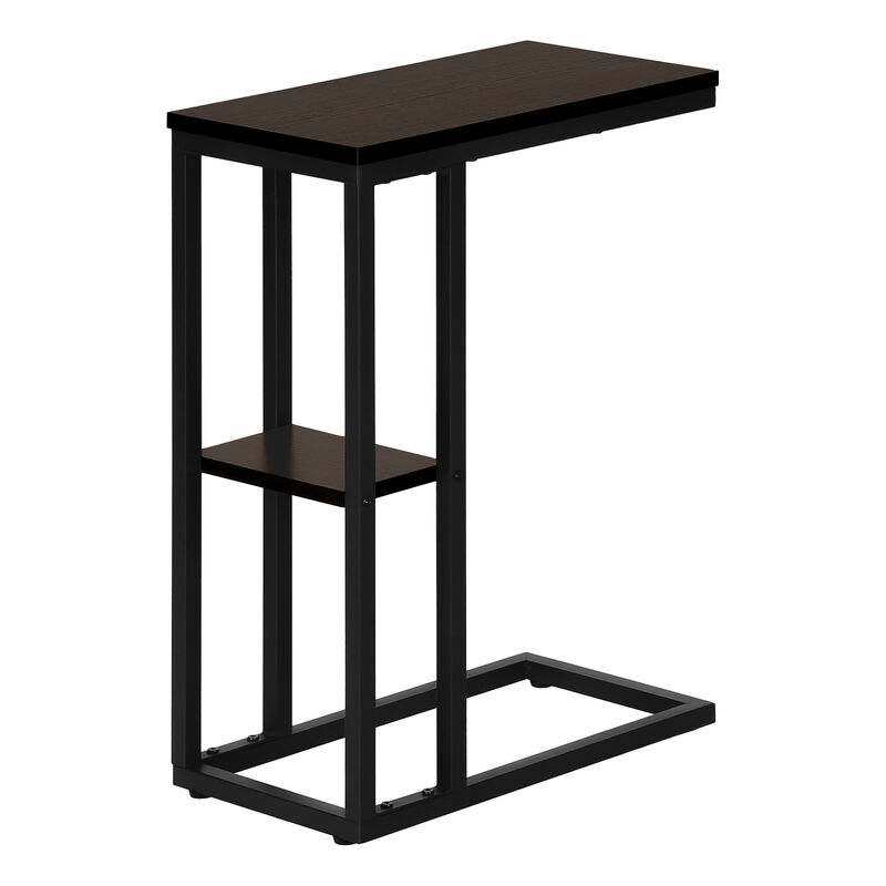 Monarch Specialties I 3670 Accent Table, C-shaped, End, Side, Snack, Living Room, Bedroom, Metal, Laminate, Brown, Black, Contemporary, Modern