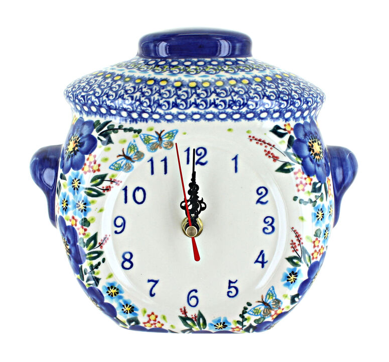 Blue Rose Polish Pottery Autumn Burst Wall Clock