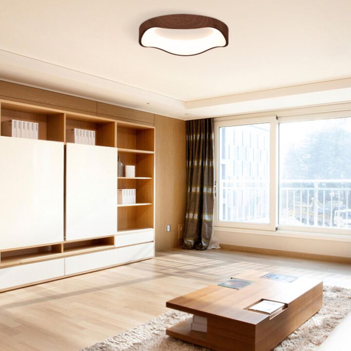 Hivvago 24W Modern LED Mount Ceiling Light with Wood Pattern and Metal Frame