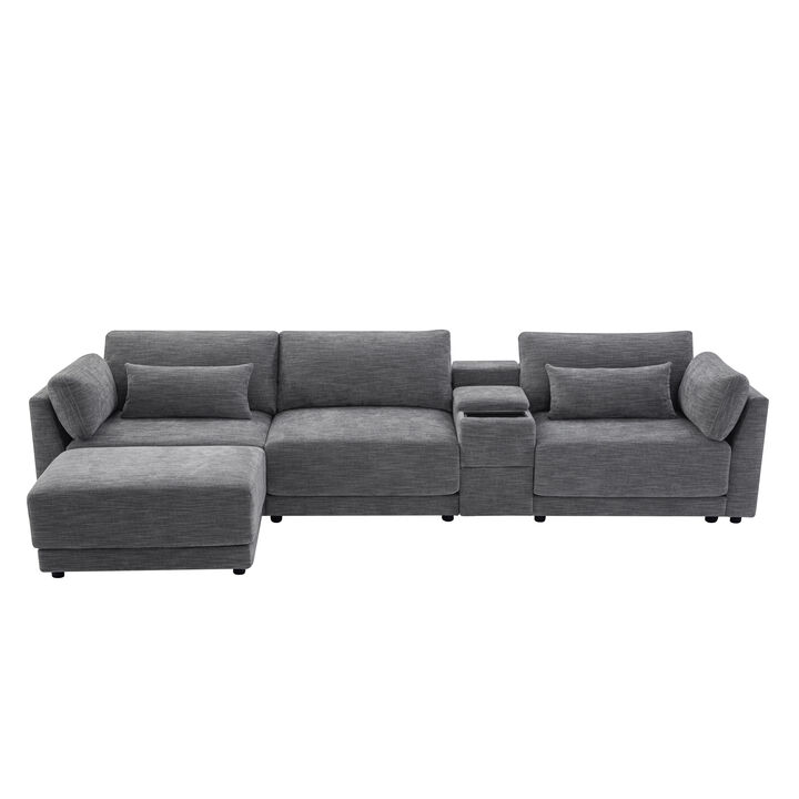 Merax Modular Sectional Sofa with Storage Console and Movable Ottoman