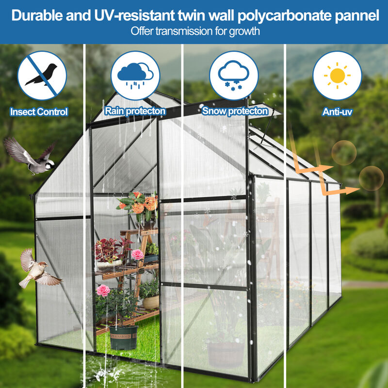 Streamdale Durable 6x8 FT Polycarbonate Greenhouse with Raised Base