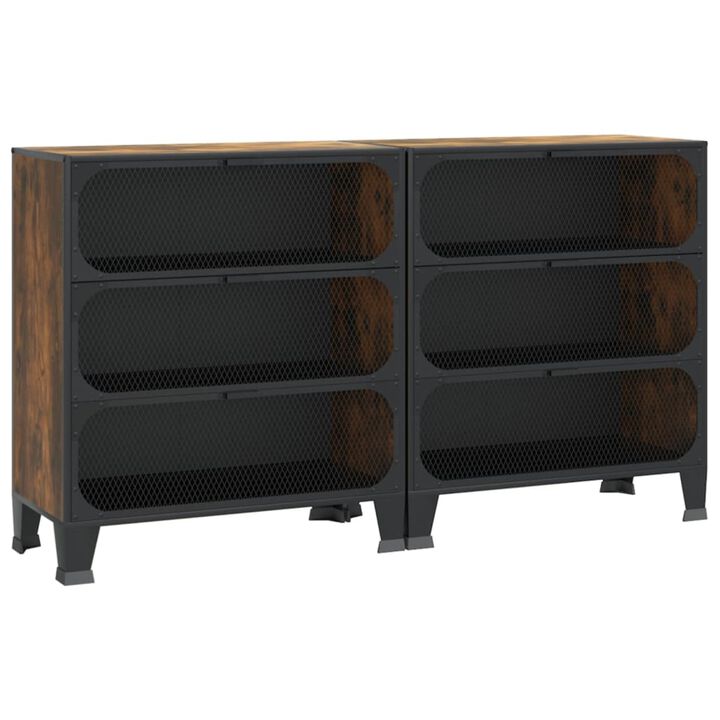 vidaXL Storage Cabinets 2 pcs Rustic Brown 28.3"x14.2"x32.3" Metal and MDF
