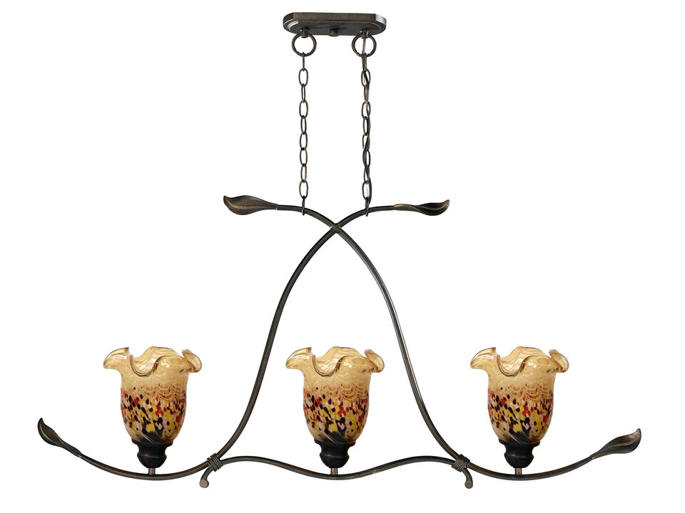 45� Rustic Bronze Tiffany Style Hand Blown Art 3-Light Hanging Light Fixture