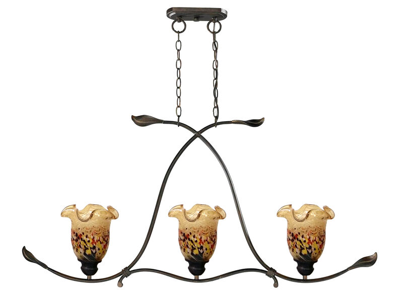 45� Rustic Bronze Tiffany Style Hand Blown Art 3-Light Hanging Light Fixture