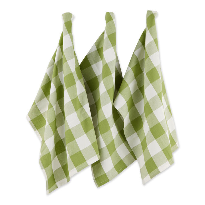 Set of 3 Antique Green and White Buffalo Check Dish Towel  30"