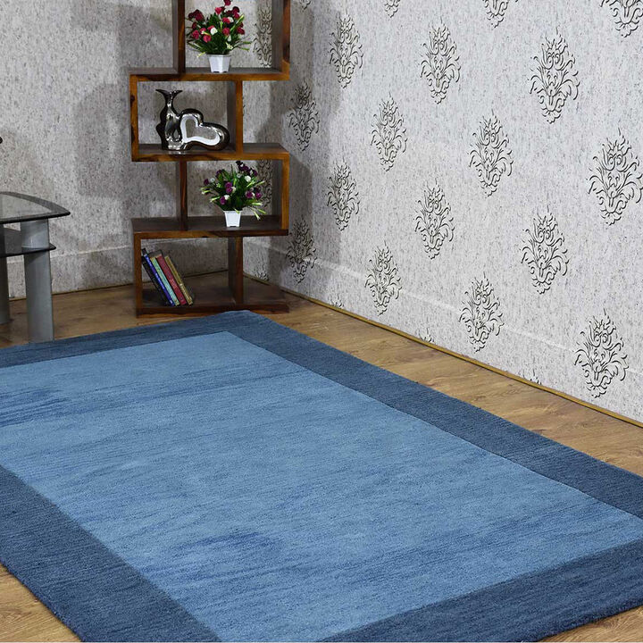 RUGSOTIC CARPETS HAND TUFTED WOOL ECO-FRIENDLY AREA RUGS  - 8'x11', Rectangle Shape, Blue, Contemporary Modern Design, High Pile Thick Handmade Area Rugs for Living Room, Bed Room (K00201)