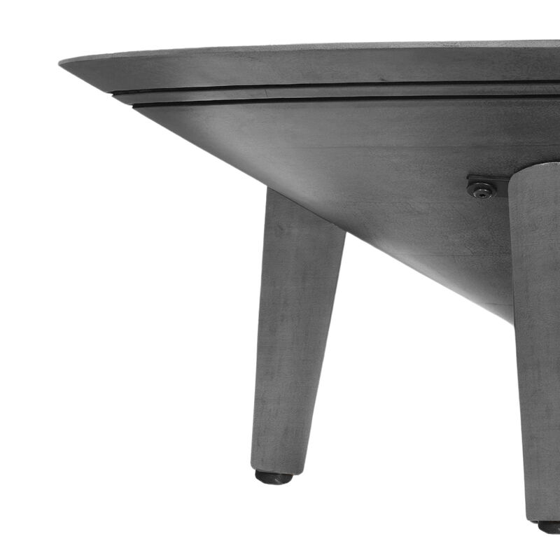 Venus Coffee Table, 28 Inch Bowl Top with 3 Tapered Splayed Legs, Antique Gray Mango Wood