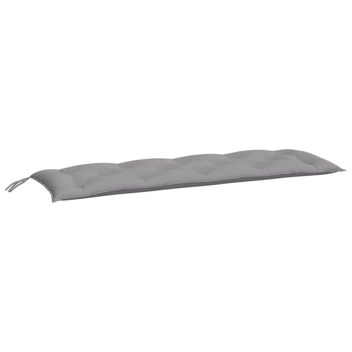 Claire Outdoor Cushion for Bench w Tie Ropes, 59in Gray Tufted Oxford - Benzara
