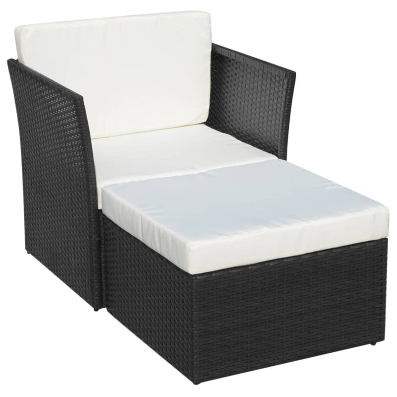 vidaXL Garden Chair with Stool Poly Rattan Black
