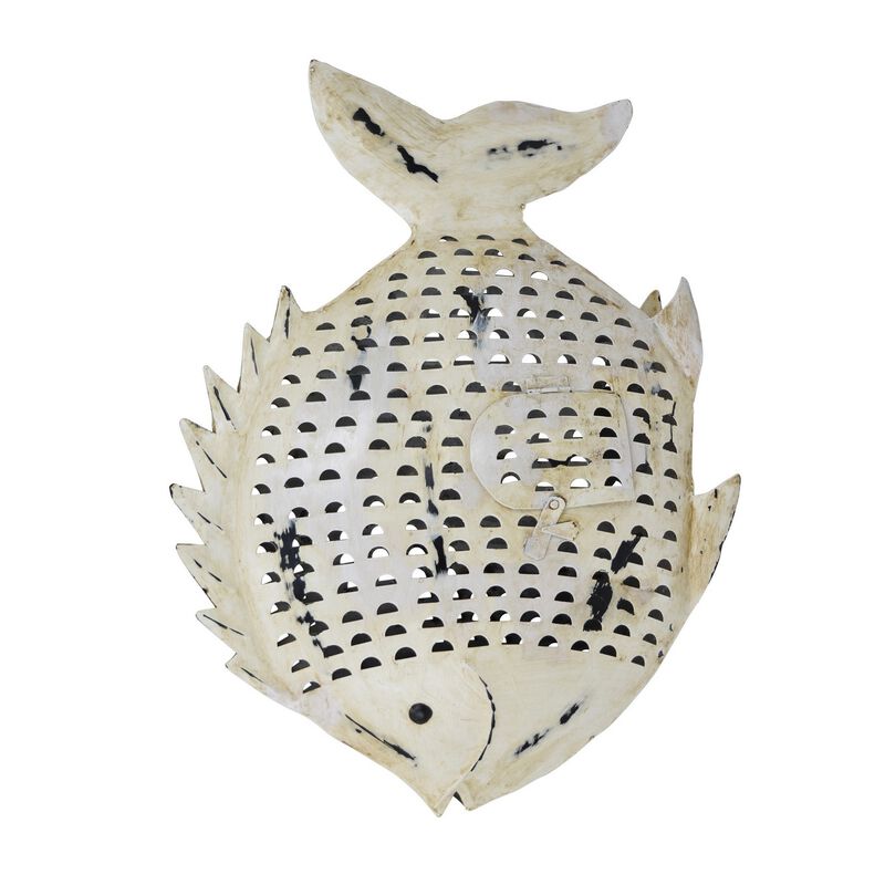 Painted Decorative Fish, Intricate Scale Details, White Metal, 26 Inch - Benzara