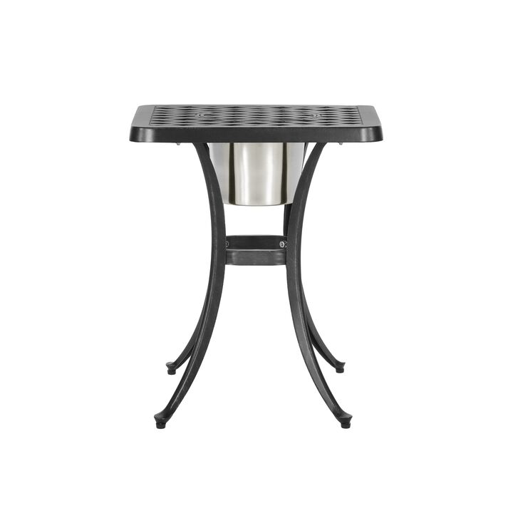 Outdoor Bistro Square Table with Built-In Ice Bucket, 21 Inch, Copper - Benzara