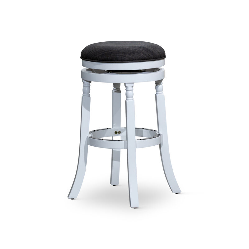 30" Barstool, White Finish, Charcoal Fabric Seat