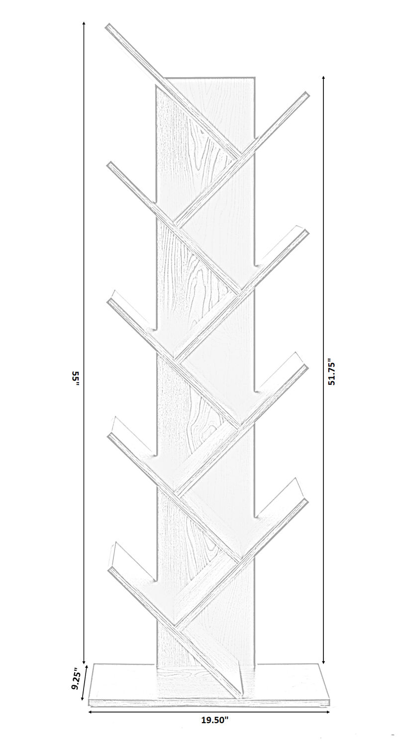 Wooden 9-Shelf Tree Magazine CD Storage Bookcase, Brown