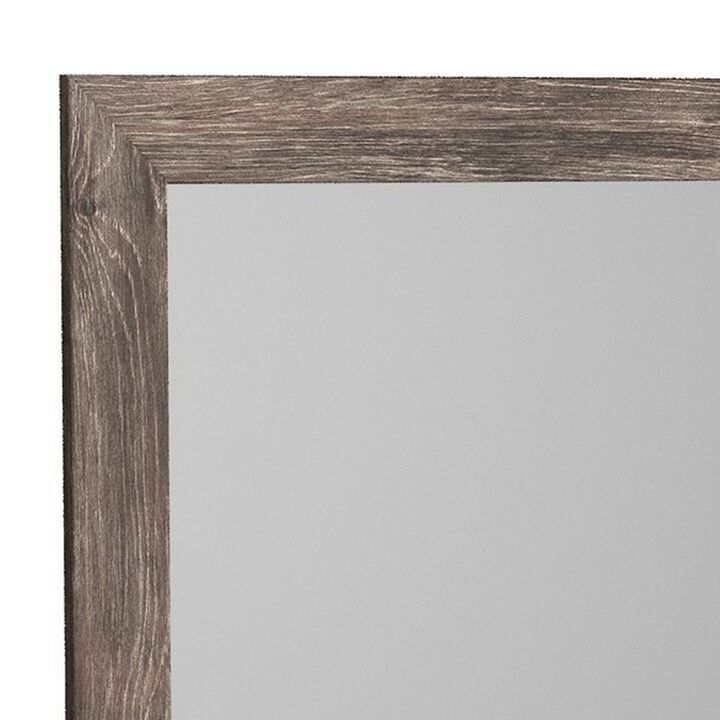 Bedroom Mirror with Replicated Grain Details, Rustic Gray - Benzara