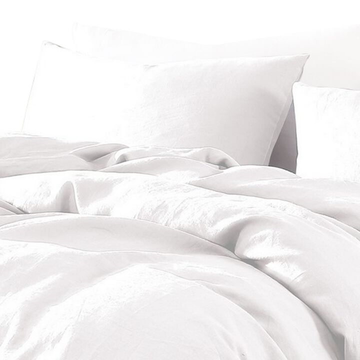 Edge 4 Piece King Size Duvet Comforter Set, Washed Linen, Clean White - Benzara