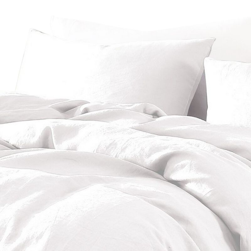 Edge 4 Piece King Size Duvet Comforter Set, Washed Linen, Clean White - Benzara