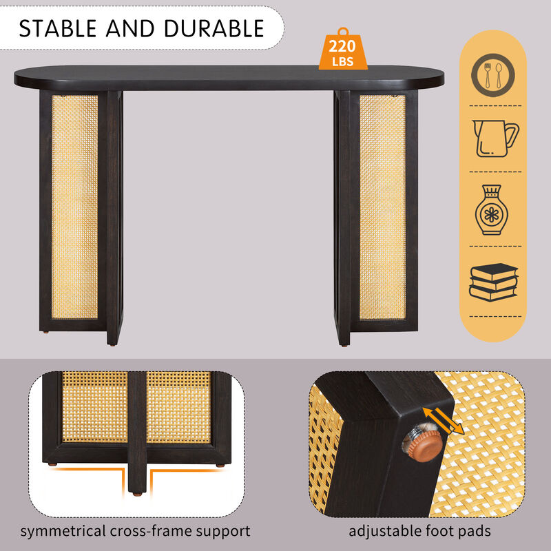 Merax Farmhouse Rattan Console Table for Entryway