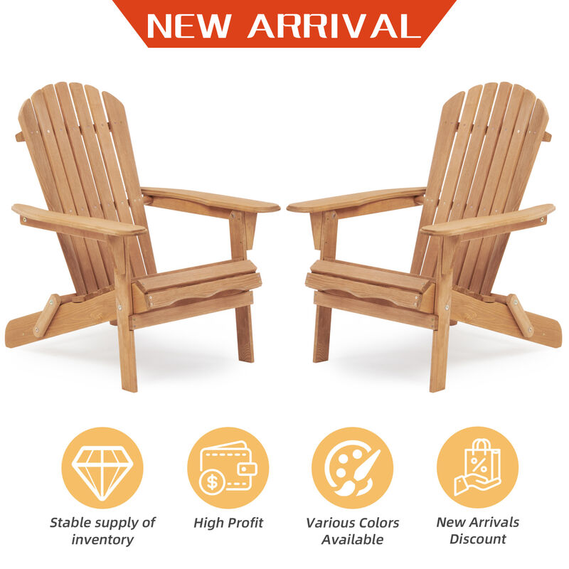 Wooden Outdoor Folding Adirondack Chair Set Of 2 Wood Lounge Patio Chair For Garden, Garden
