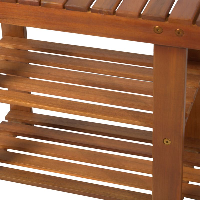 3-tier Acacia Wood Entryway Slatted Shoe Storage Bench Boots Rack Organizer