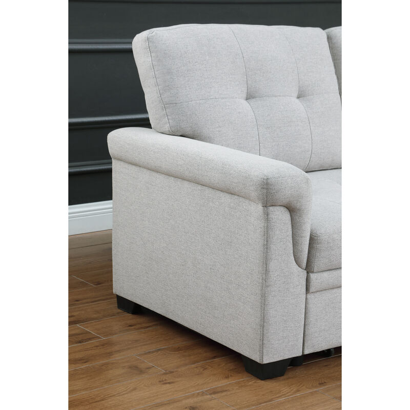 Hunter Light Gray Linen Reversible Sleeper Sectional Sofa With Storage Chaise