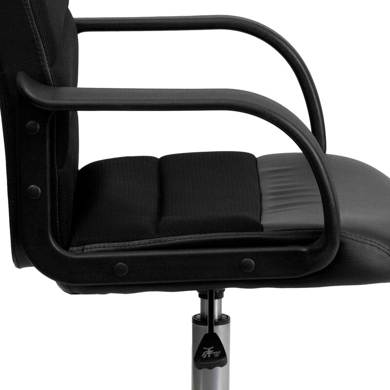 Manor Mid-Back Black LeatherSoft and Mesh Swivel Task Office Chair with Arms